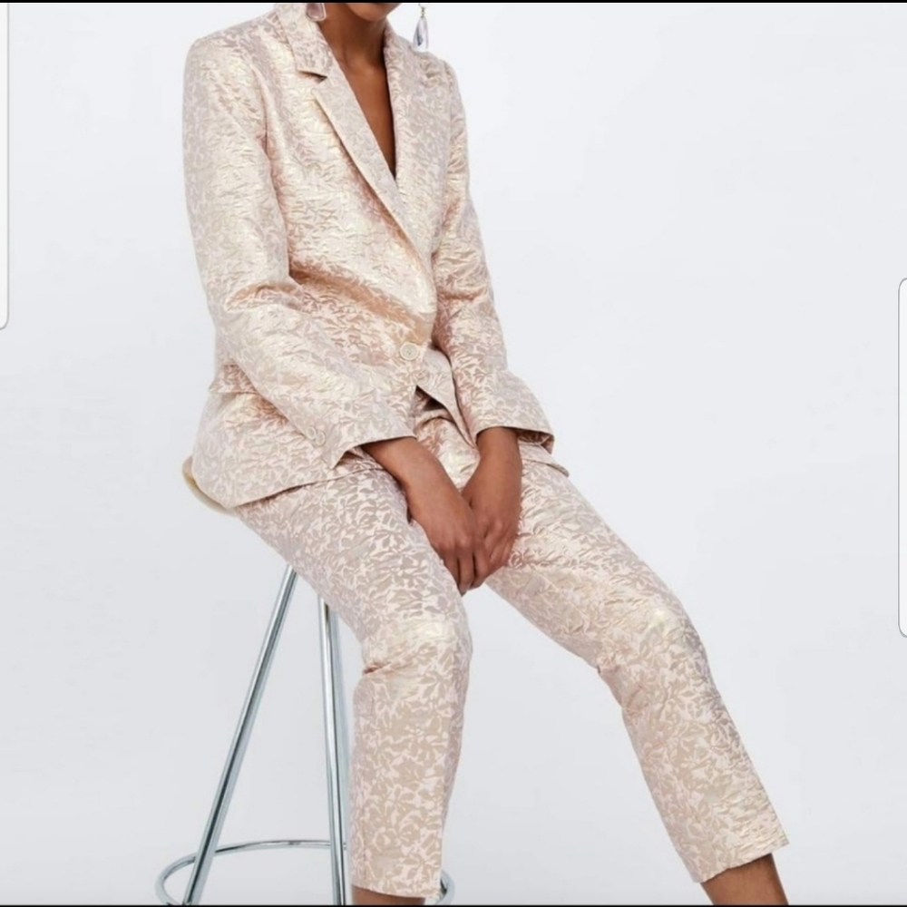 Zara Cream Floral Brocade Pants